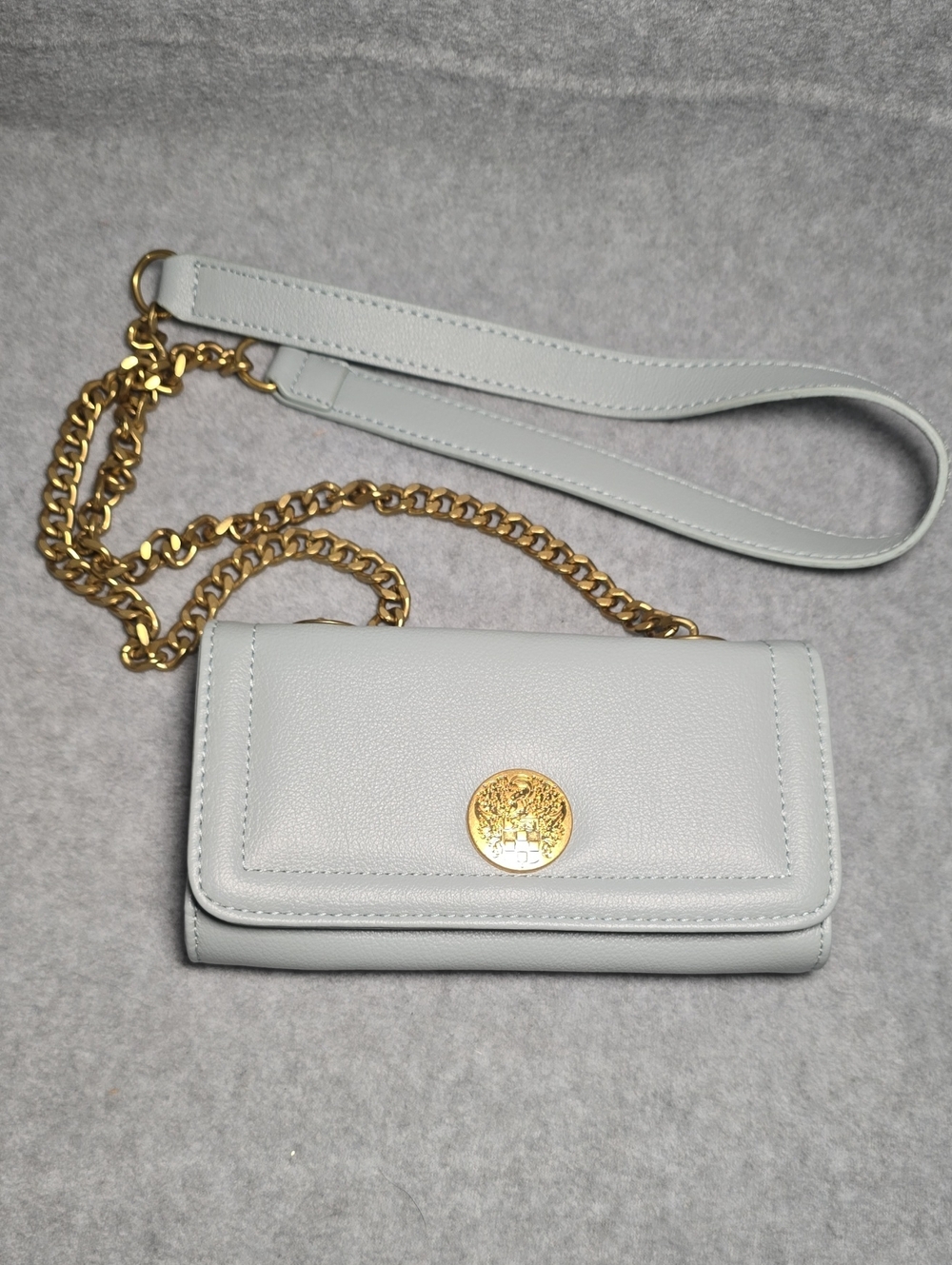Vince Camuto Pale Blue Pebbled Crossbody with Gold Chain